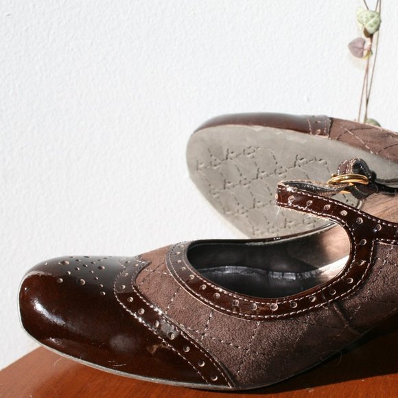Franco Sarto Brown Leather and Suede Mary Jane High Heels - Picture 12 of 12